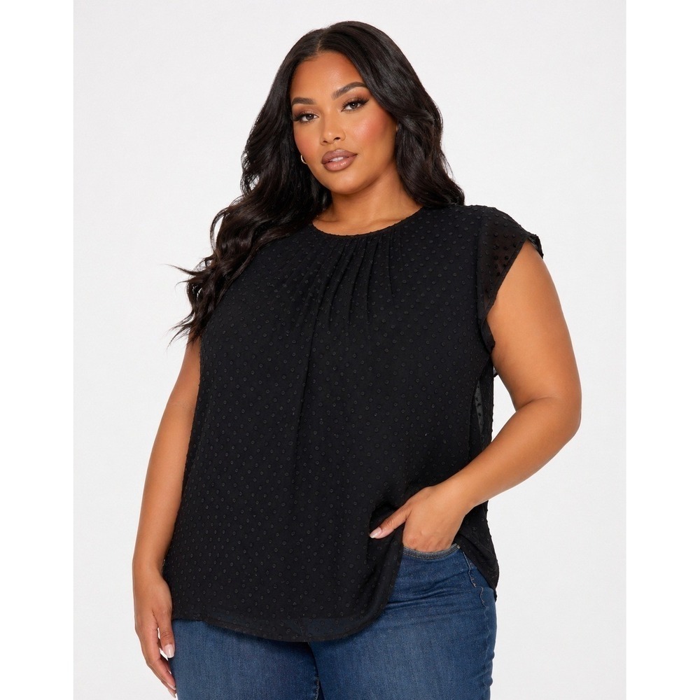 Les Serein Landon‎ Black Clip Dot Short Sleeve Blouse 2X NWT